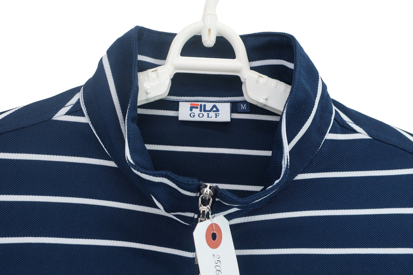 FILA GOLF(フィラゴルフ) 半袖ハーフジップシャツ ネイビー白ボーダー メンズ M A-3