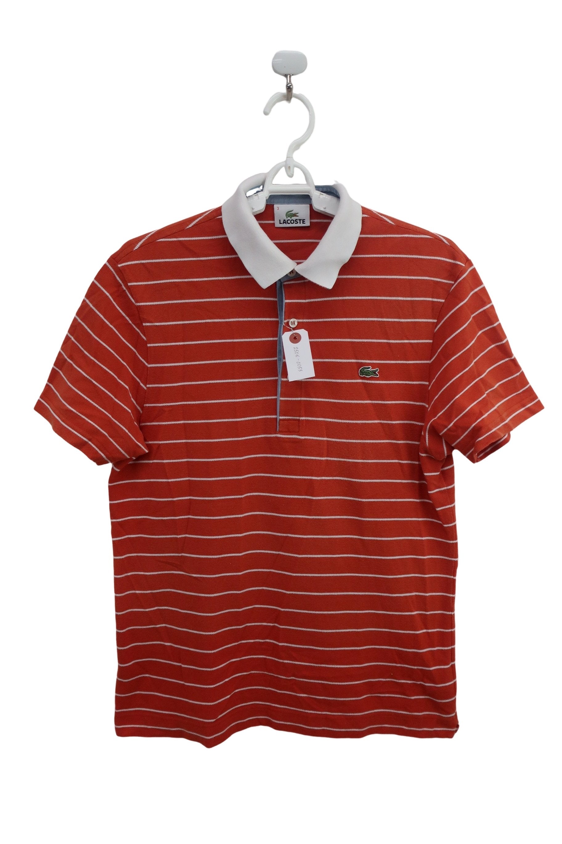 LACOSTE(ラコステ) 半袖ポロシャツ オレンジ白ボーダー メンズ 3 B-1