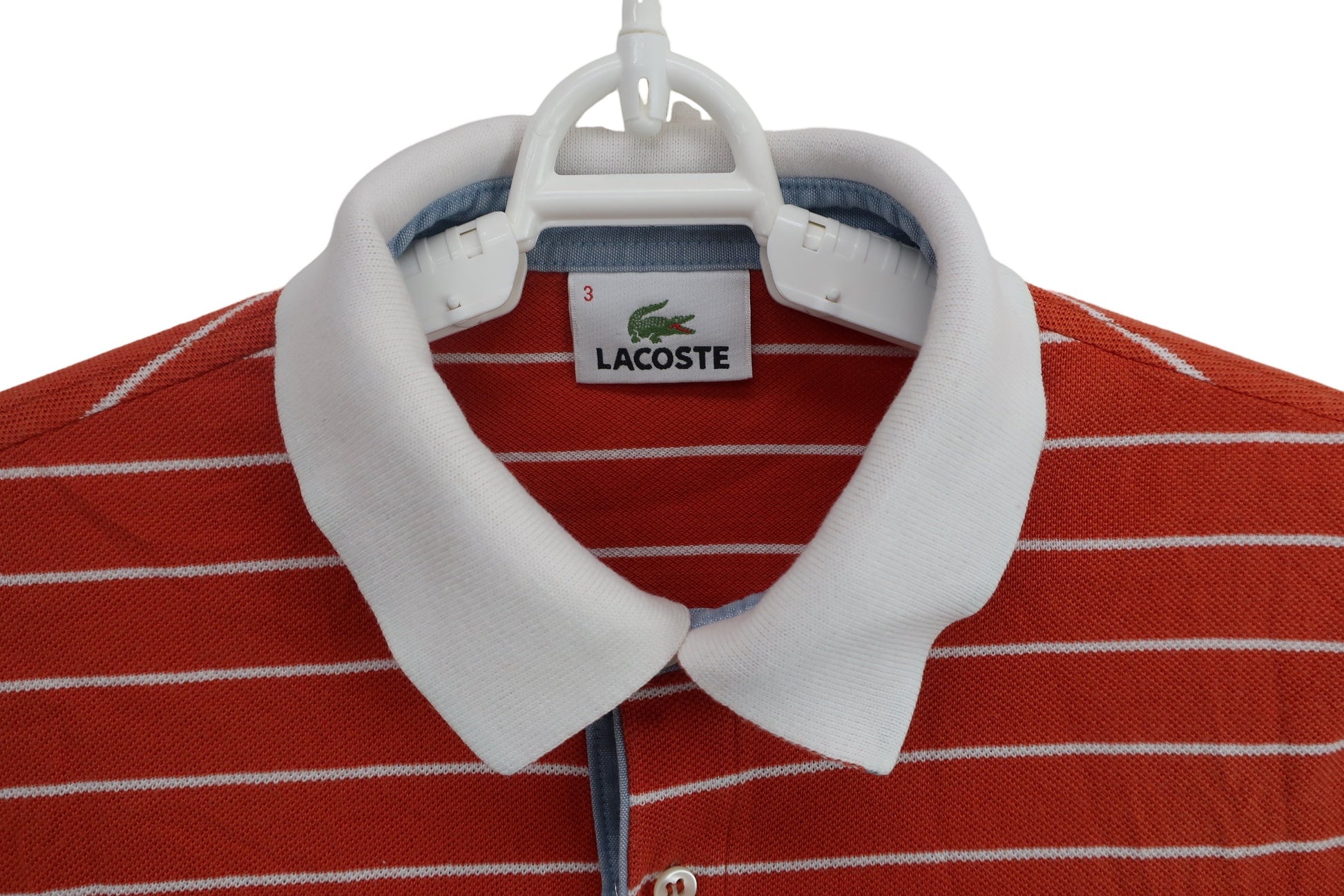 LACOSTE(ラコステ) 半袖ポロシャツ オレンジ白ボーダー メンズ 3 B-2