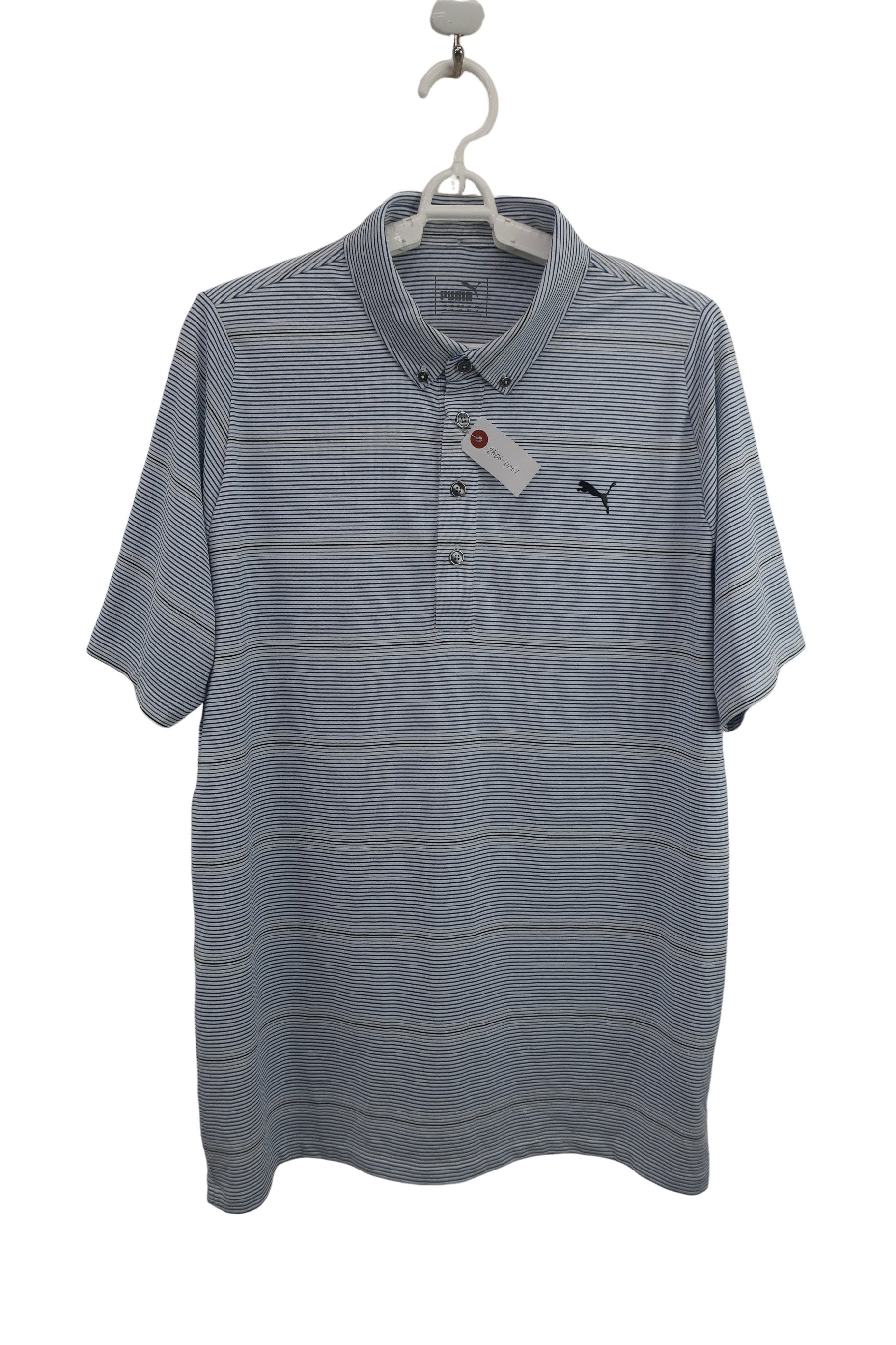 PUMA GOLF(プーマゴルフ) 半袖ポロシャツ 白青ボーダー メンズ M A-1