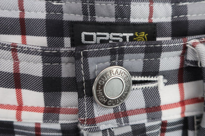 OPST(オプスト) 裏起毛ナイロンパンツ グレー白赤チェック メンズ L B-2