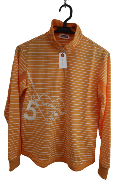 Kolwin(コルウィン) 長袖ハーフジップシャツ オレンジ白ボーダー レディース M A-1