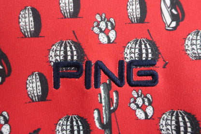 PING(ピン) ポロシャツ 赤サボテン柄 メンズ LL B-2