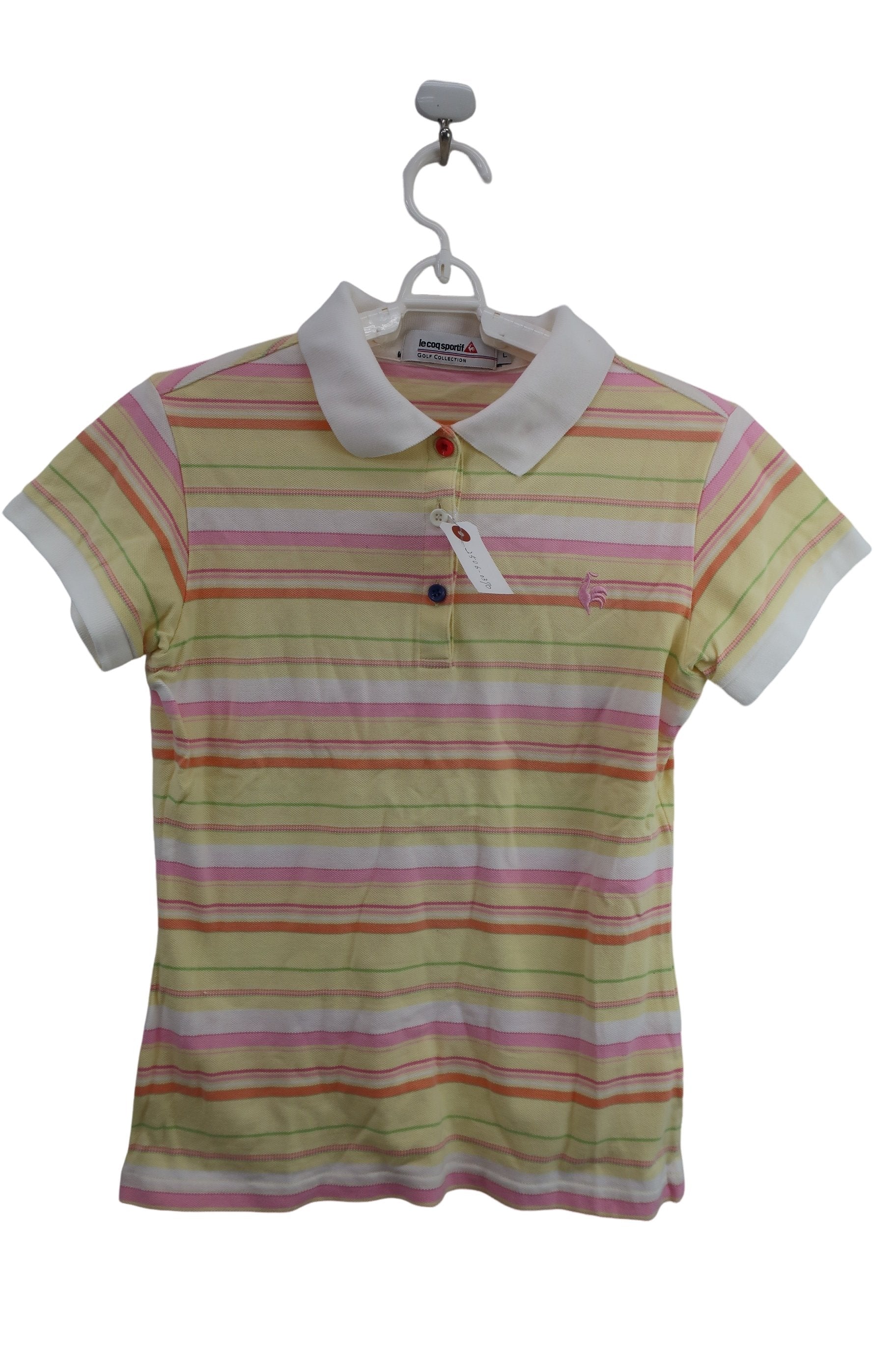 le coq sportif(ルコックスポルティフ) 半袖ポロシャツ 黄ピンク白ボーダー レディース L B-1