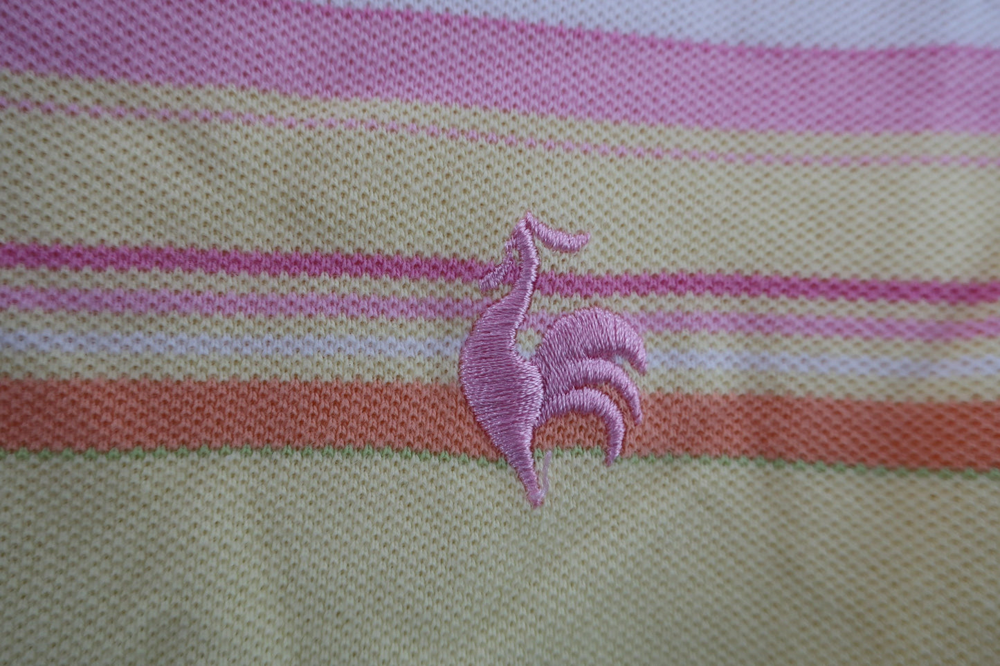 le coq sportif(ルコックスポルティフ) 半袖ポロシャツ 黄ピンク白ボーダー レディース L B-2