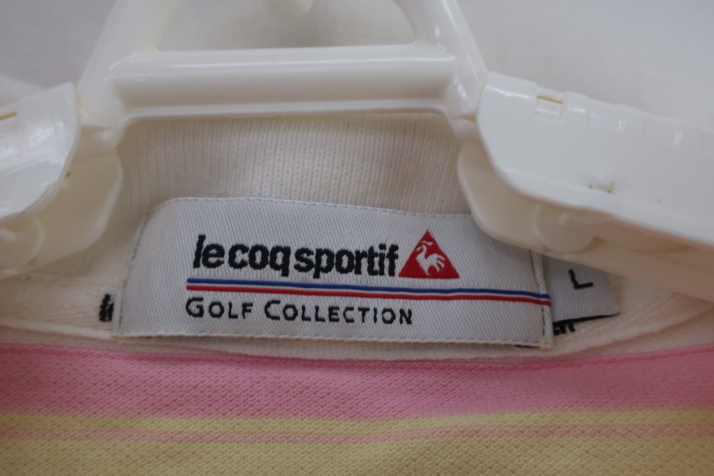 le coq sportif(ルコックスポルティフ) 半袖ポロシャツ 黄ピンク白ボーダー レディース L B-3
