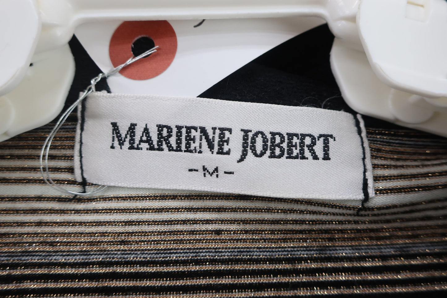 MARIENE JOBERT ノースリーブポロシャツ 白黒ゴールドボーダー レディース M A-2