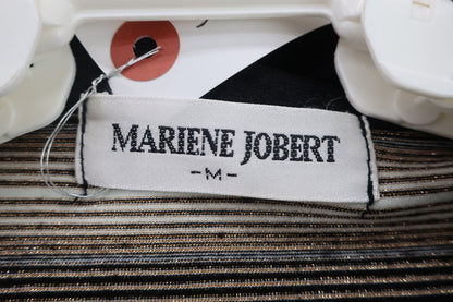 MARIENE JOBERT ノースリーブポロシャツ 白黒ゴールドボーダー レディース M A-2