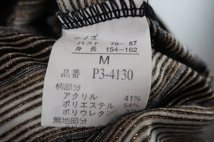 MARIENE JOBERT ノースリーブポロシャツ 白黒ゴールドボーダー レディース M A-4