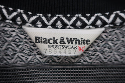 Black & White(ブラック&ホワイト) 半袖ポロシャツ 黒白総柄 レディース M B-3
