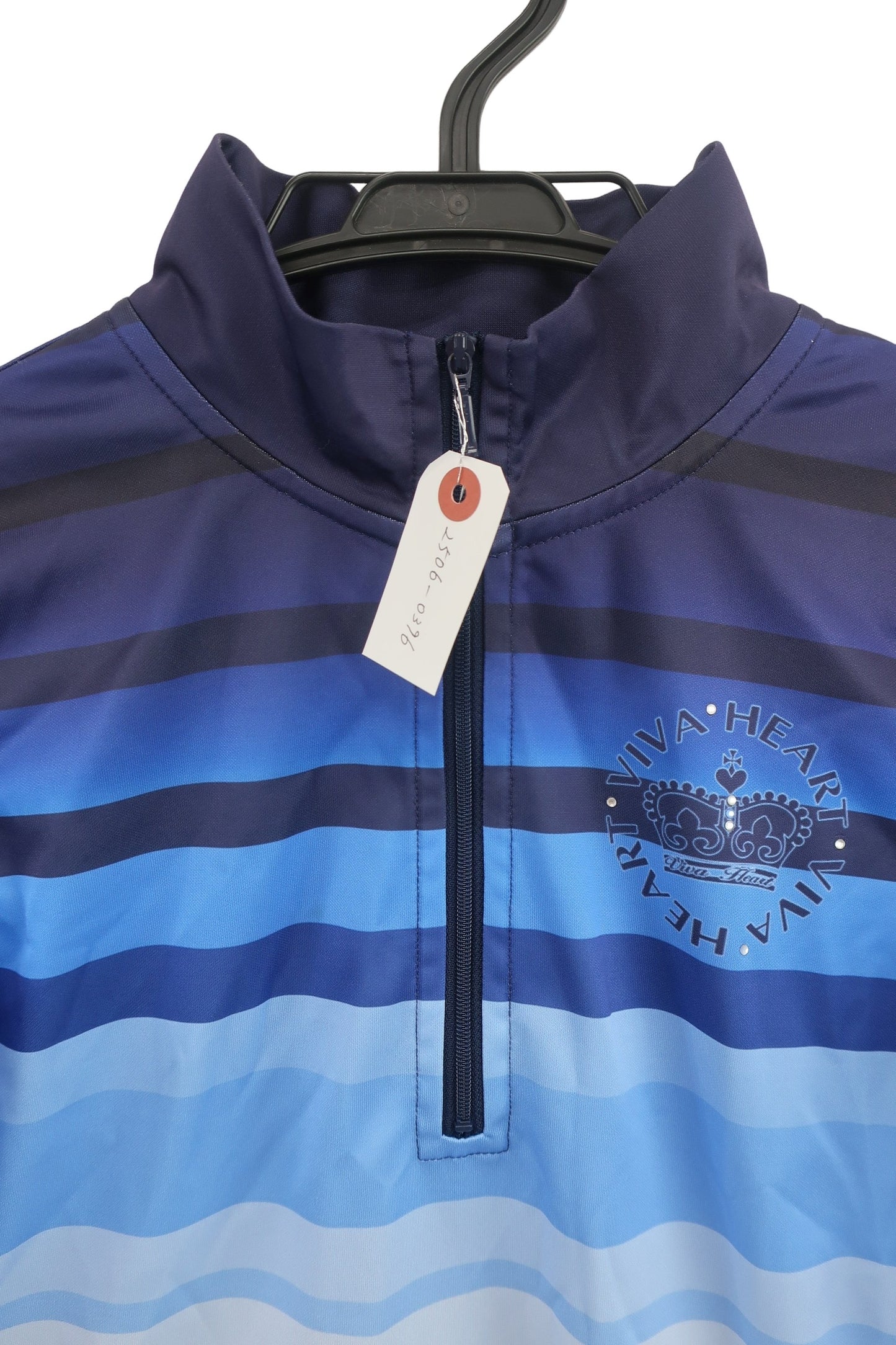 VIVA HEART(ビバハート) 長袖ハーフジップシャツ ネイビー青ボーダーグラデーション レディース 40 A-3