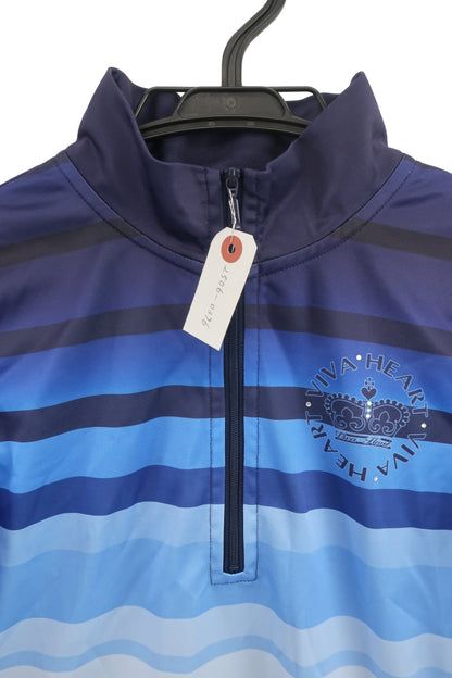 VIVA HEART(ビバハート) 長袖ハーフジップシャツ ネイビー青ボーダーグラデーション レディース 40 A-3