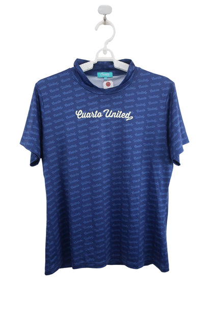 Cuarto UNITED(クアルトユナイテッド) 半袖モックネックシャツ 青ロゴ柄 レディース XL A