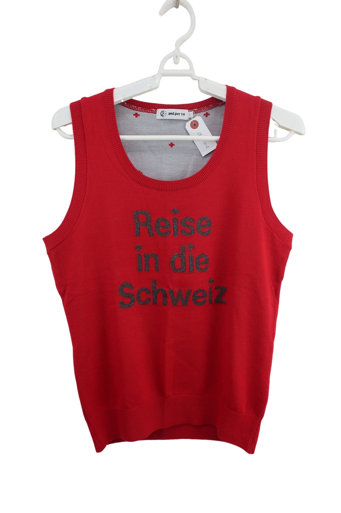 and per se(アンパスィ) ニットベスト 赤 レディース L A