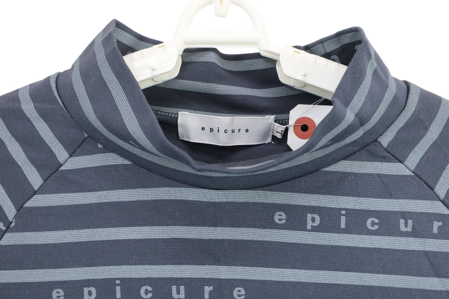 epicure(エピキュール) 長袖モックネックシャツ グレーネイビー系ボーダー レディース L A