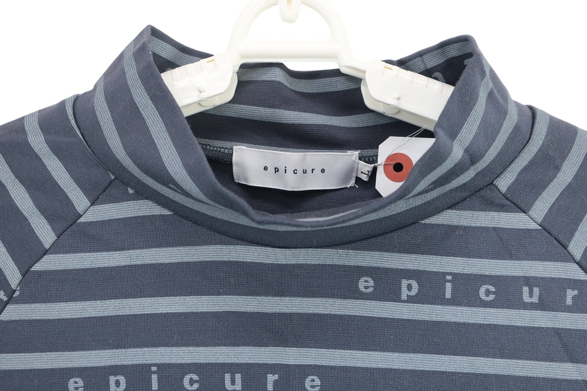 epicure(エピキュール) 長袖モックネックシャツ グレーネイビー系ボーダー レディース L A