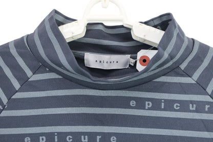 epicure(エピキュール) 長袖モックネックシャツ グレーネイビー系ボーダー レディース L A