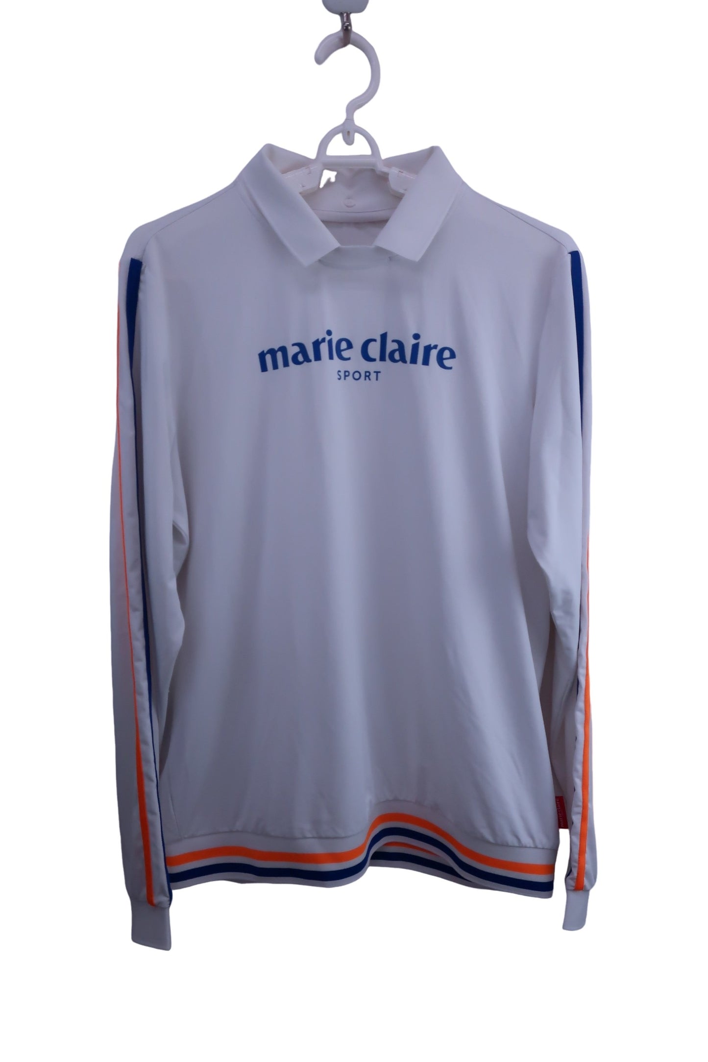 marie claire sport(マリ・クレール・スポーツ) 長袖ポロシャツ 白青 レディース LL A