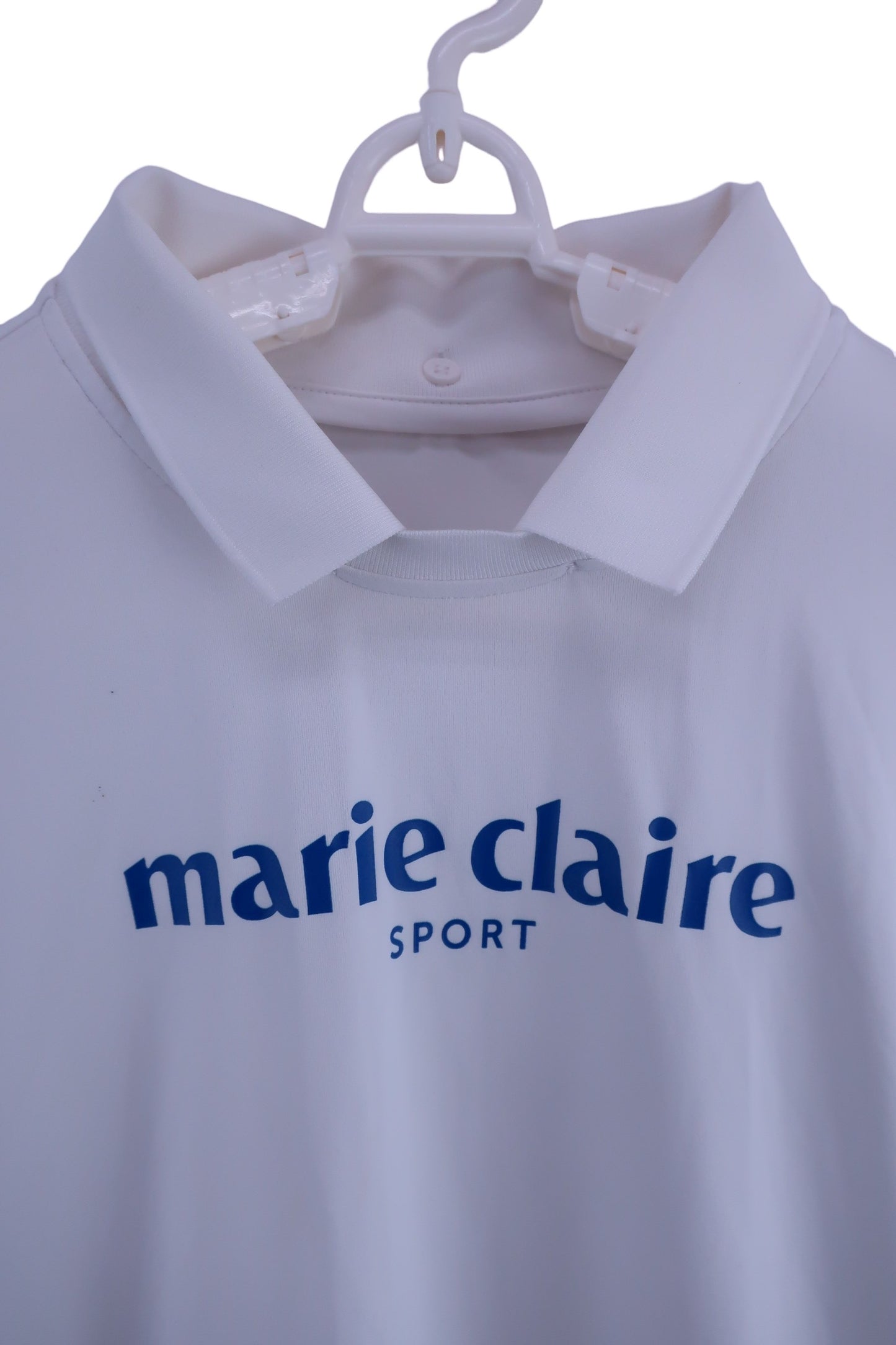 marie claire sport(マリ・クレール・スポーツ) 長袖ポロシャツ 白青 レディース LL A