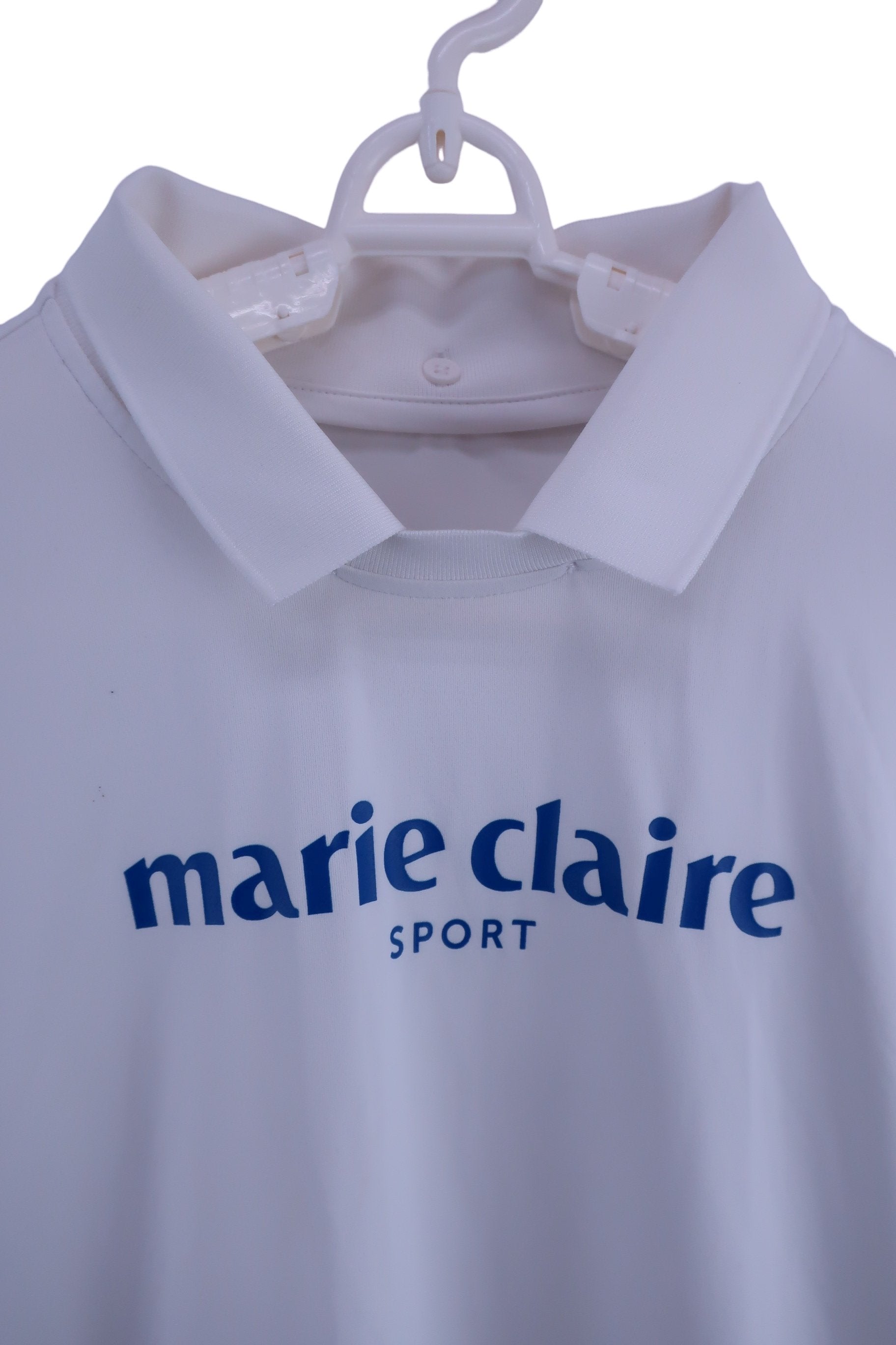 marie claire sport(マリ・クレール・スポーツ) 長袖ポロシャツ 白青 レディース LL A