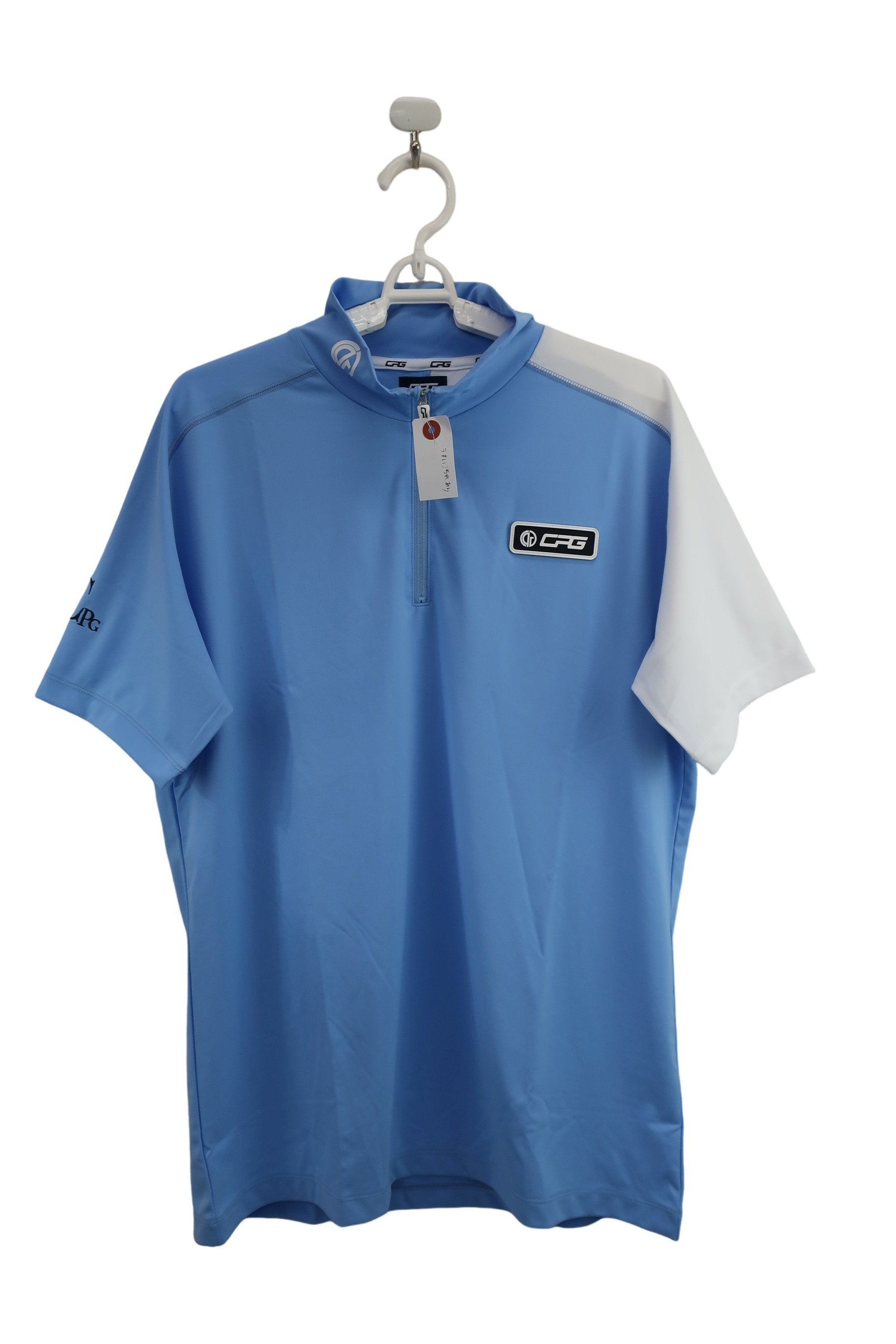 CPG GOLF(シーピージーゴルフ) 半袖ハーフジップシャツ 水色白 メンズ 3 2109-23104 A