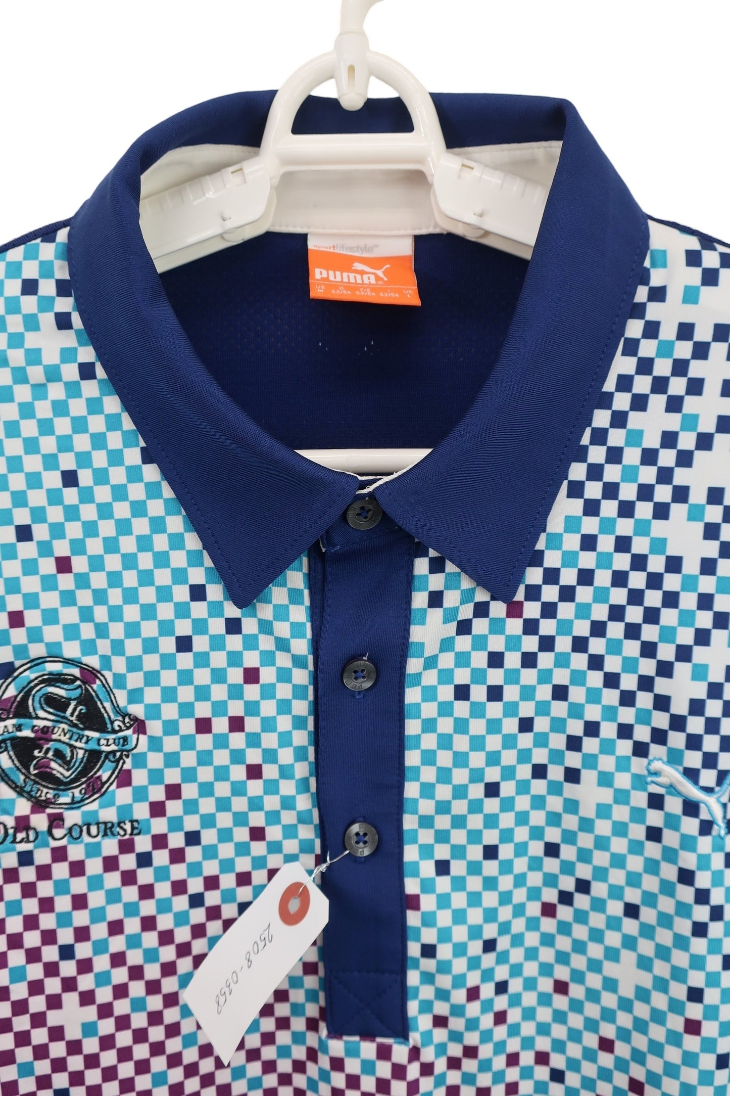 PUMA GOLF(プーマゴルフ) ポロシャツ 青系チェック柄 メンズ US M A