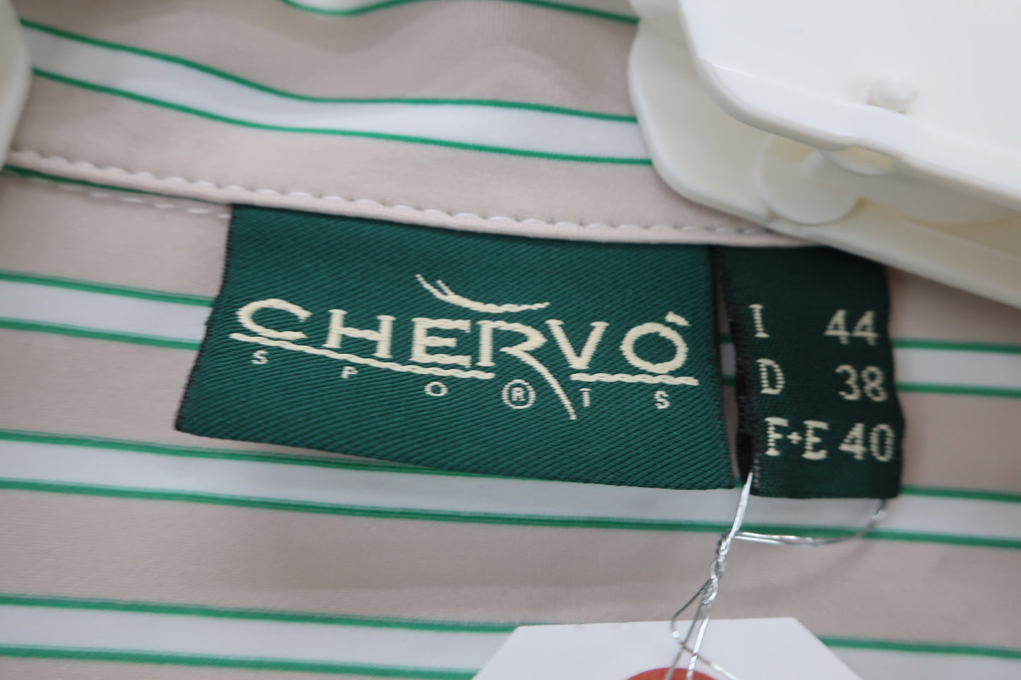 CHERVO(シェルボ) ポロシャツ グレージュ白緑ボーダー レディース I44 D38 F+E40 B