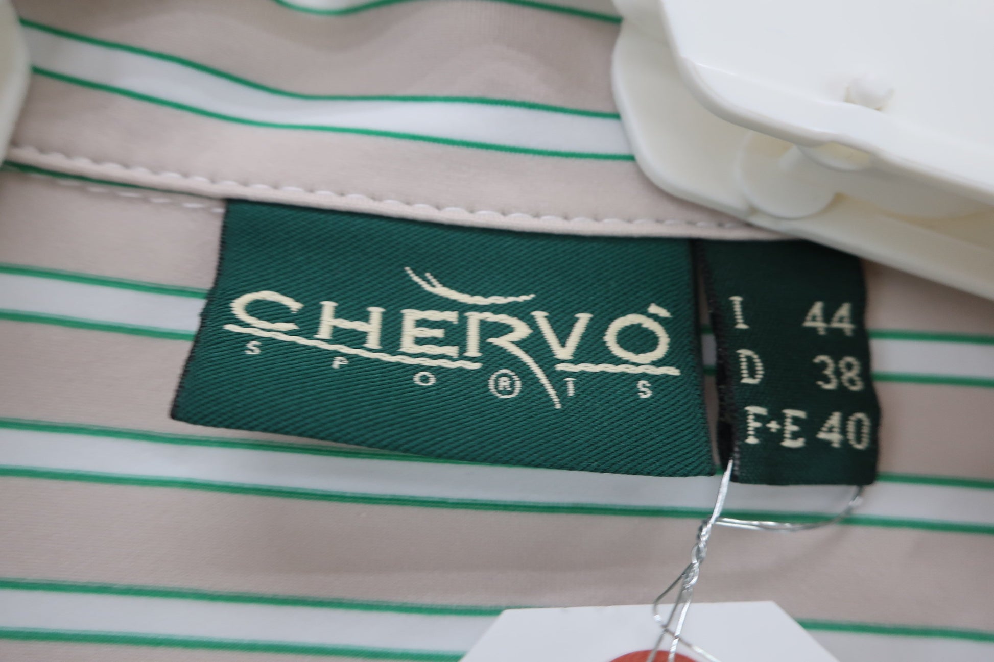 CHERVO(シェルボ) ポロシャツ グレージュ白緑ボーダー レディース I44 D38 F+E40 B