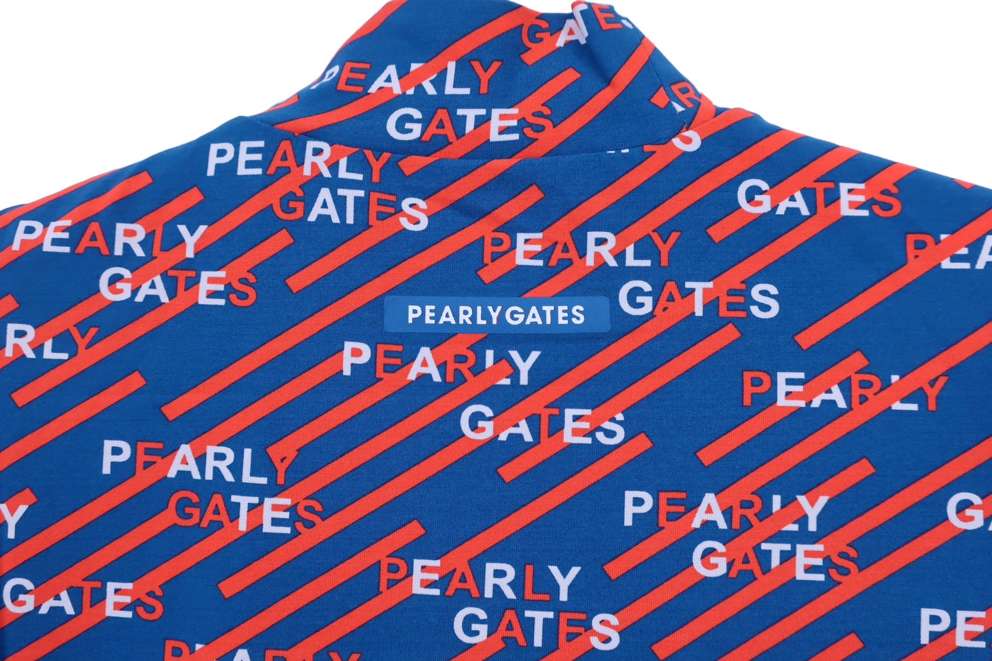 PEARLY GATES(パーリーゲイツ) 半袖ハイネックシャツ 青オレンジ スラッシュロゴ柄 レディース 0 055-2167408 N