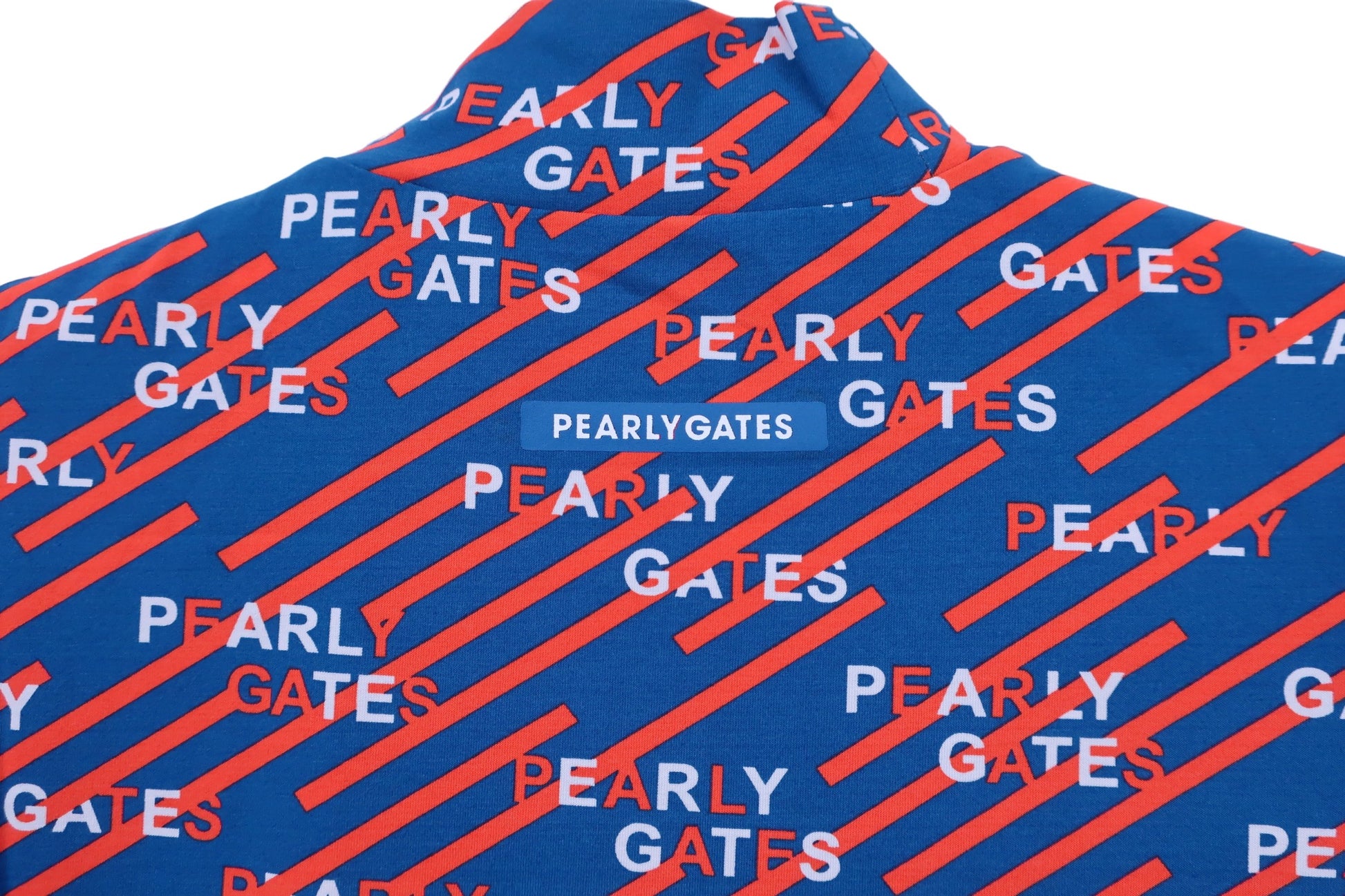 PEARLY GATES(パーリーゲイツ) 半袖ハイネックシャツ 青オレンジ スラッシュロゴ柄 レディース 0 055-2167408 N
