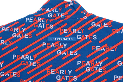 PEARLY GATES(パーリーゲイツ) 半袖ハイネックシャツ 青オレンジ スラッシュロゴ柄 レディース 0 055-2167408 N