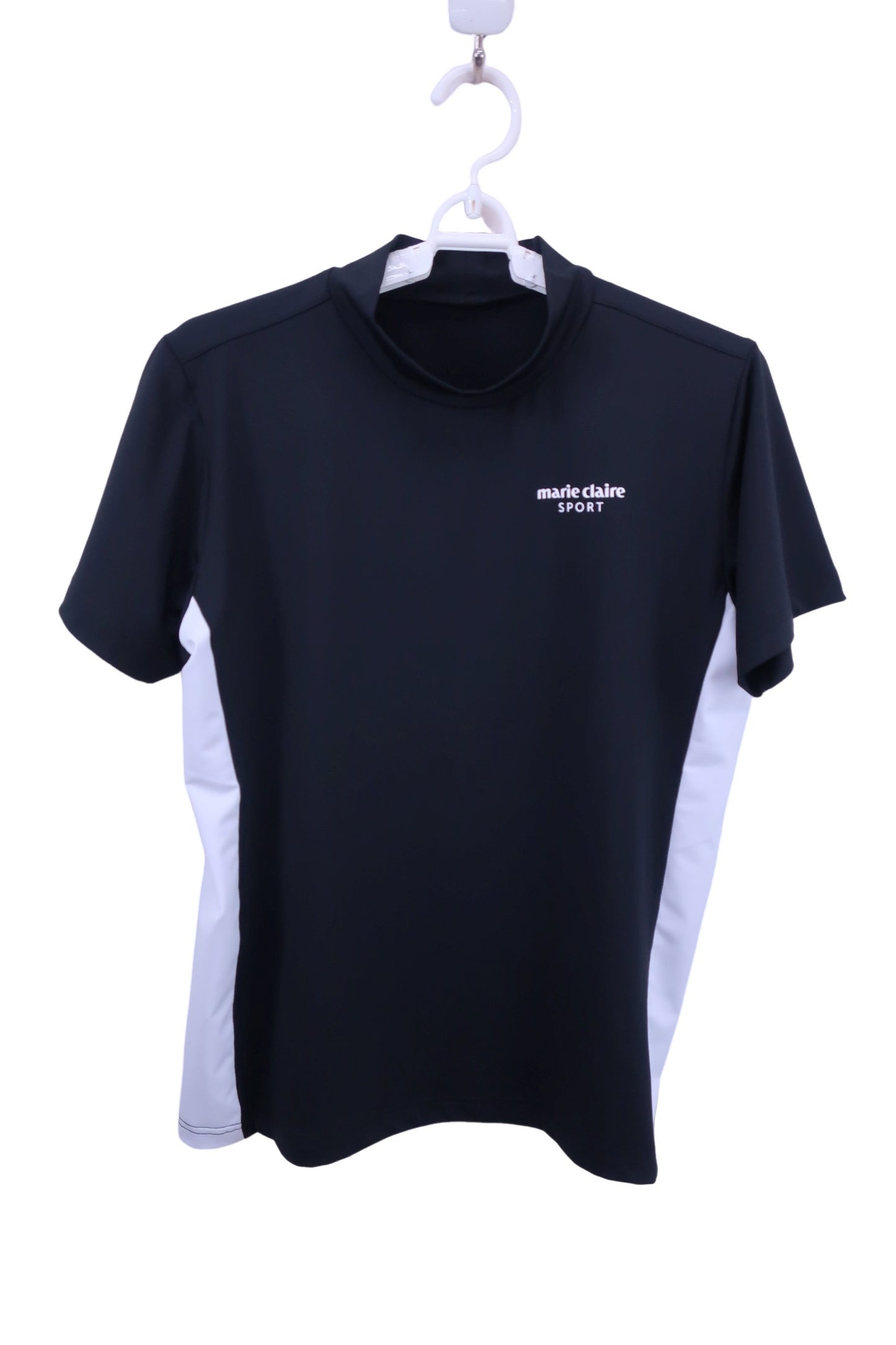 marie claire sport(マリ・クレール・スポーツ) 半袖モックネックシャツ 黒白 レディース L A