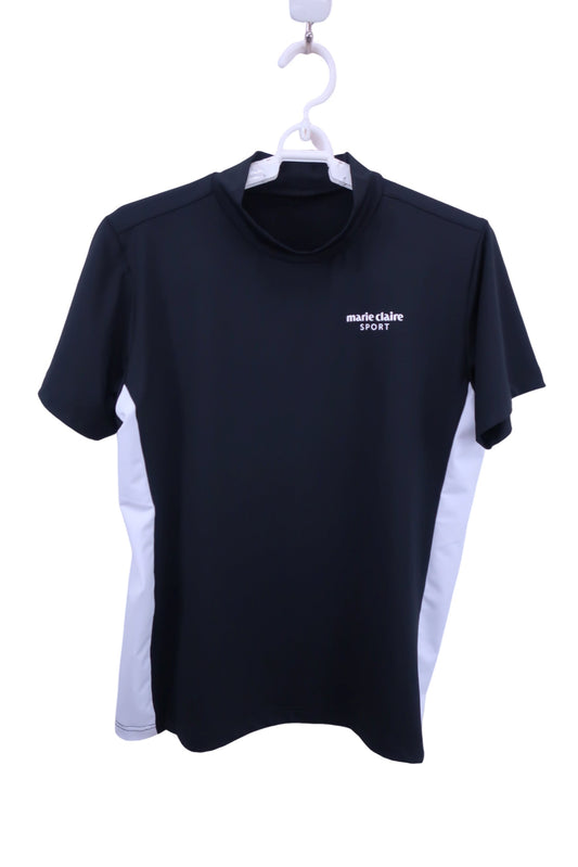marie claire sport(マリ・クレール・スポーツ) 半袖モックネックシャツ 黒白 レディース L A