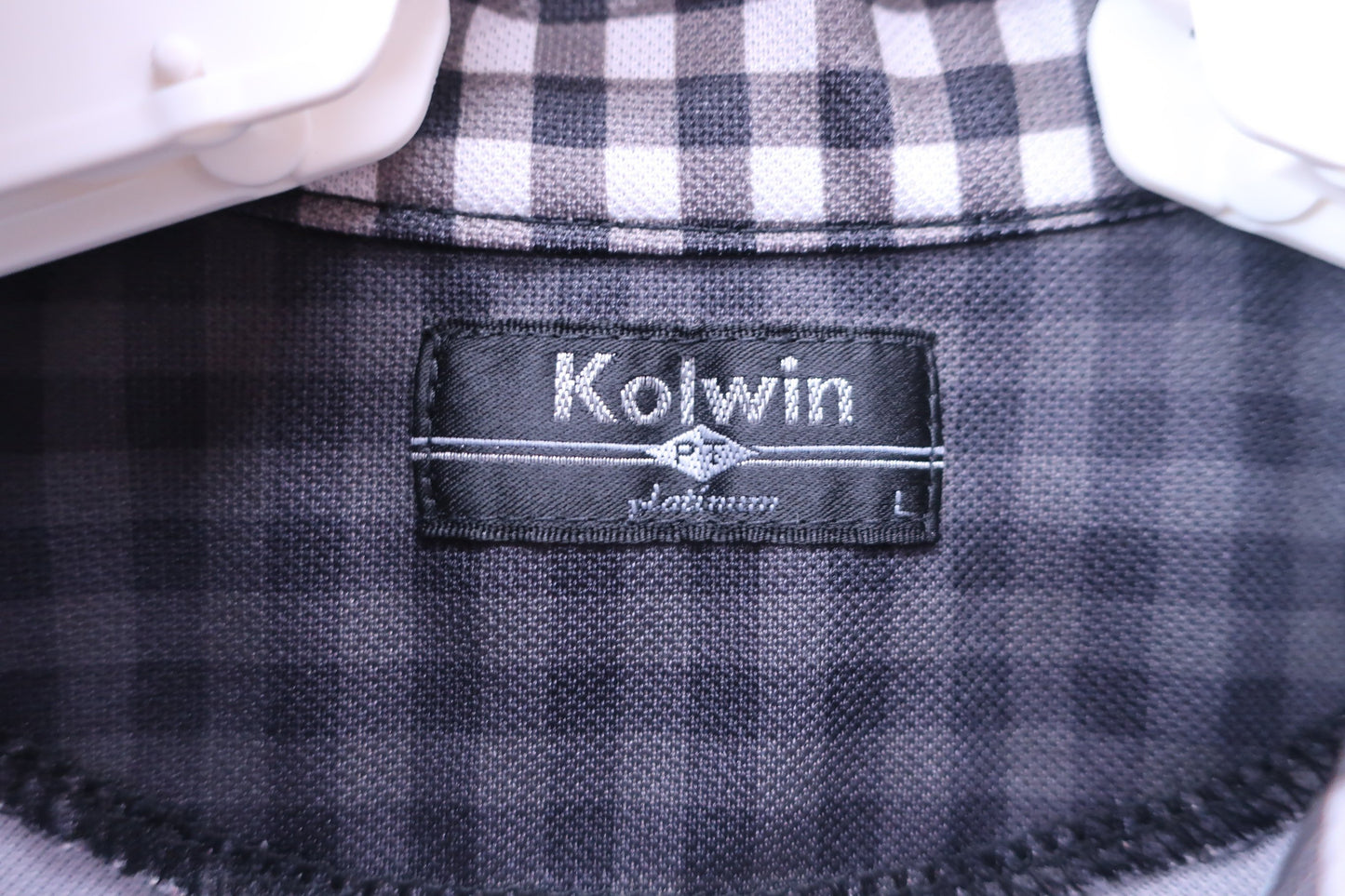 Kolwin(コルウィン) 半袖ハーフジップシャツ 白黒チェック レディース L A