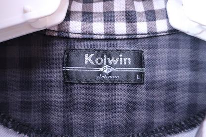 Kolwin(コルウィン) 半袖ハーフジップシャツ 白黒チェック レディース L A
