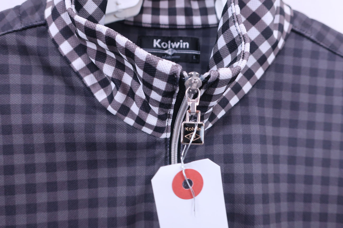 Kolwin(コルウィン) 半袖ハーフジップシャツ 白黒チェック レディース L A