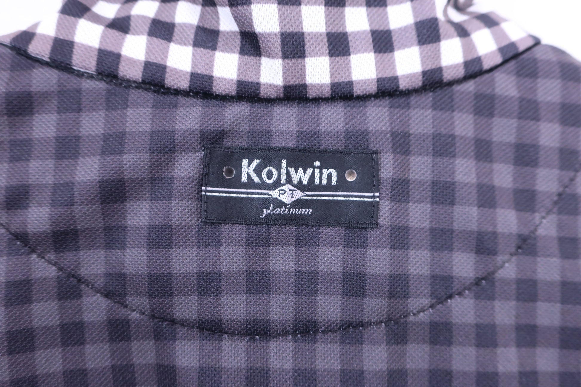 Kolwin(コルウィン) 半袖ハーフジップシャツ 白黒チェック レディース L A