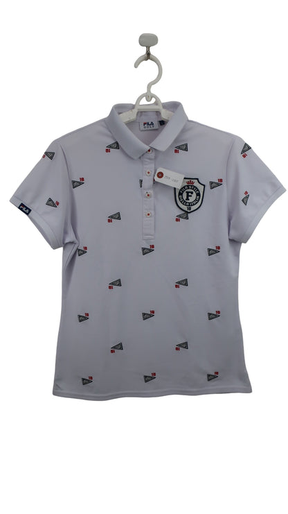 FILA GOLF(フィラゴルフ) ポロシャツ 白ネイビー総柄 レディース L A