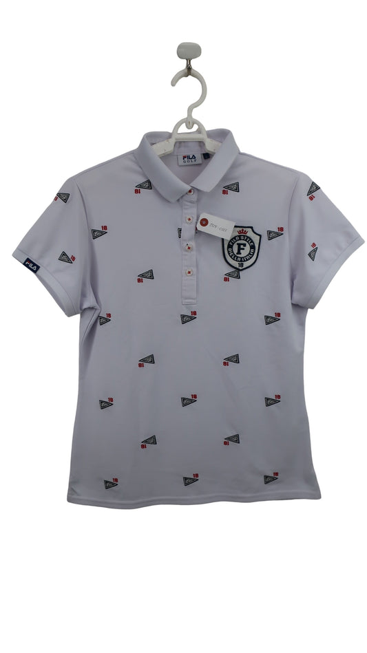 FILA GOLF(フィラゴルフ) ポロシャツ 白ネイビー総柄 レディース L A