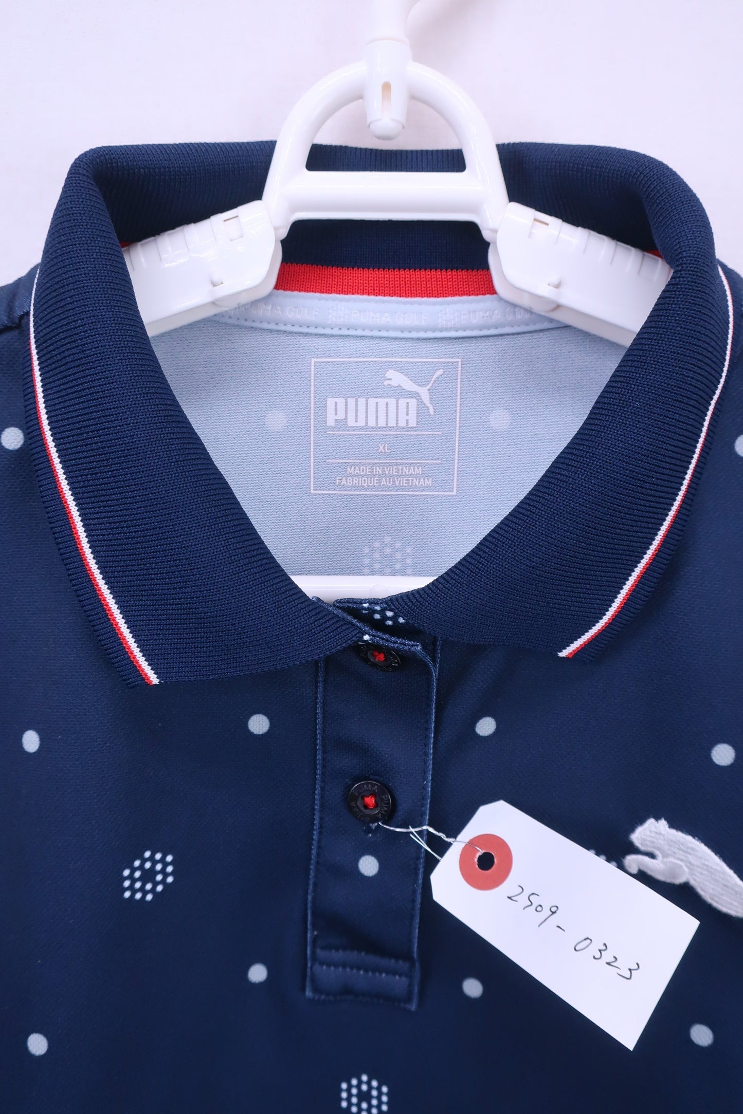 PUMA GOLF(プーマゴルフ) ポロシャツ ネイビー白ドット柄 レディース XL B