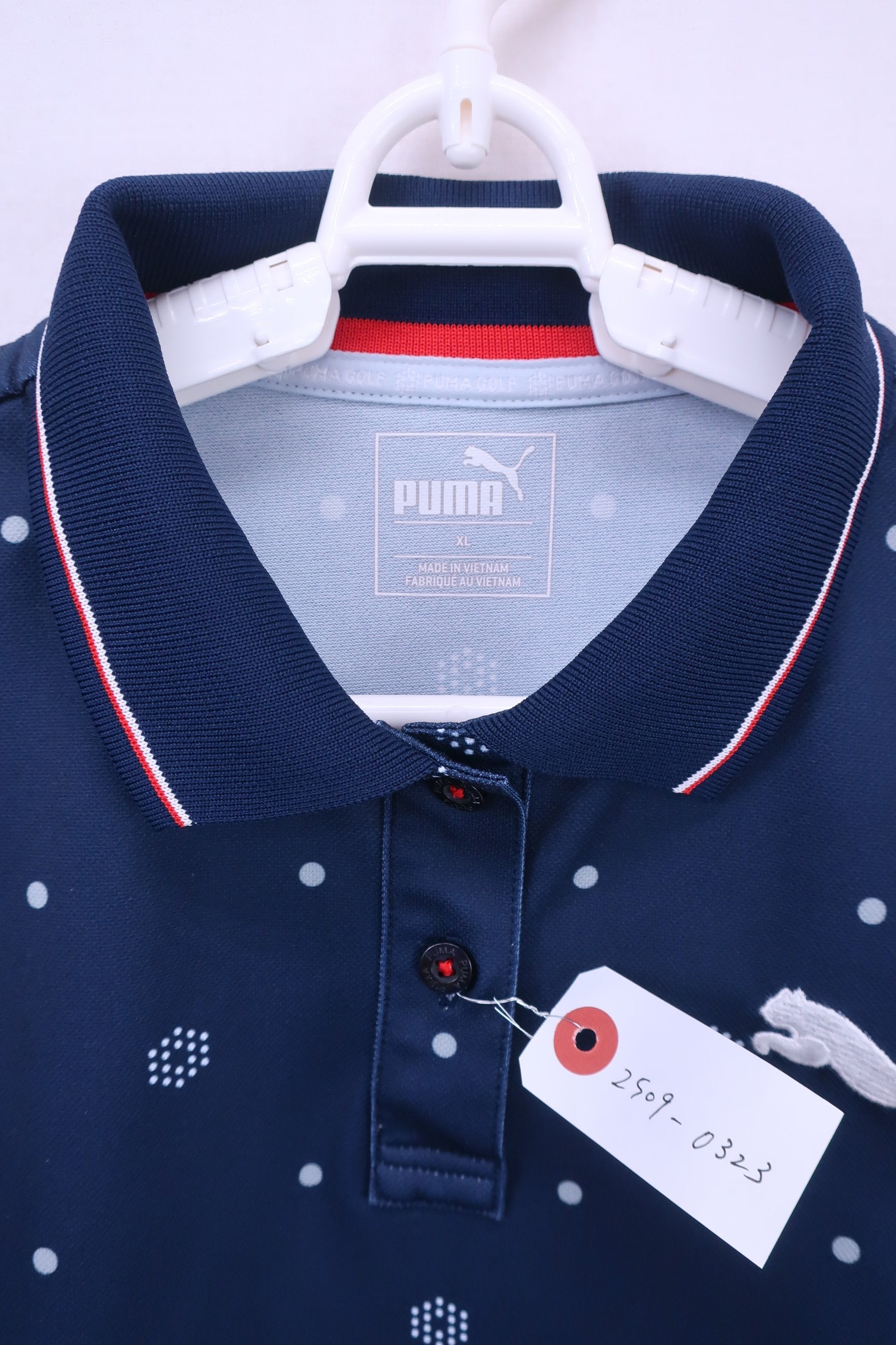 PUMA GOLF(プーマゴルフ) ポロシャツ ネイビー白ドット柄 レディース XL B