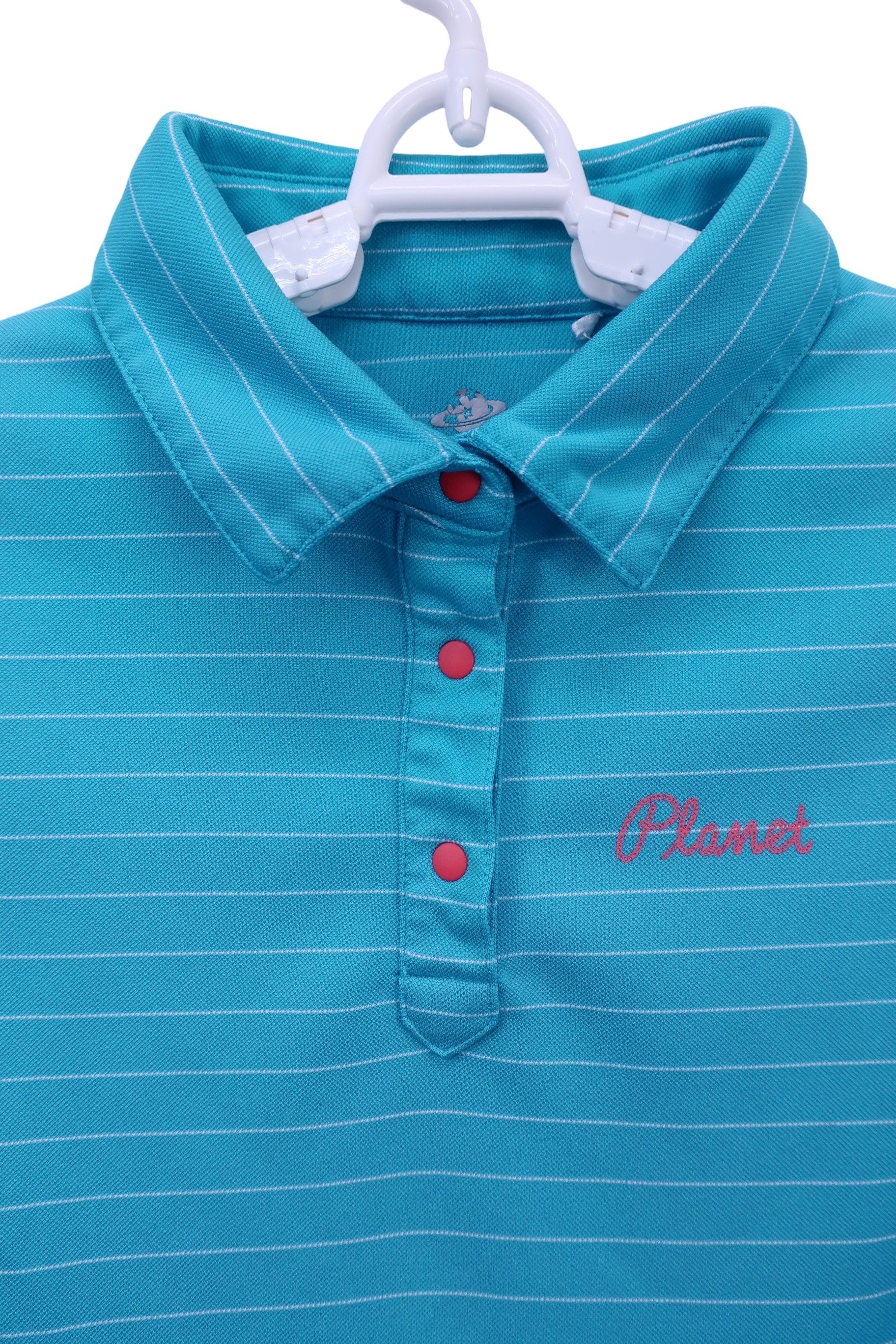 Planet Golf(プラネットゴルフ) ポロシャツ 水色白ボーダー レディース L A