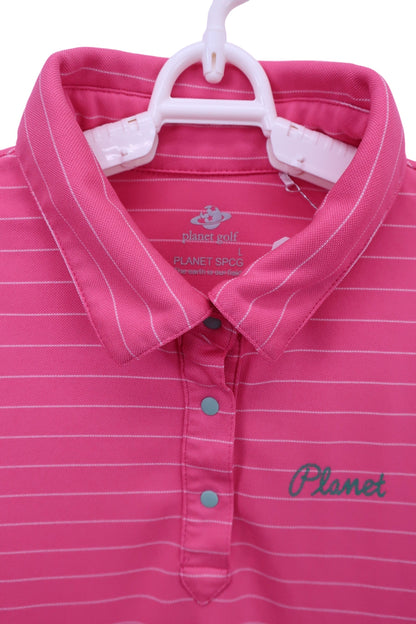 Planet Golf(プラネットゴルフ) ポロシャツ ピンク白ボーダー レディース L A