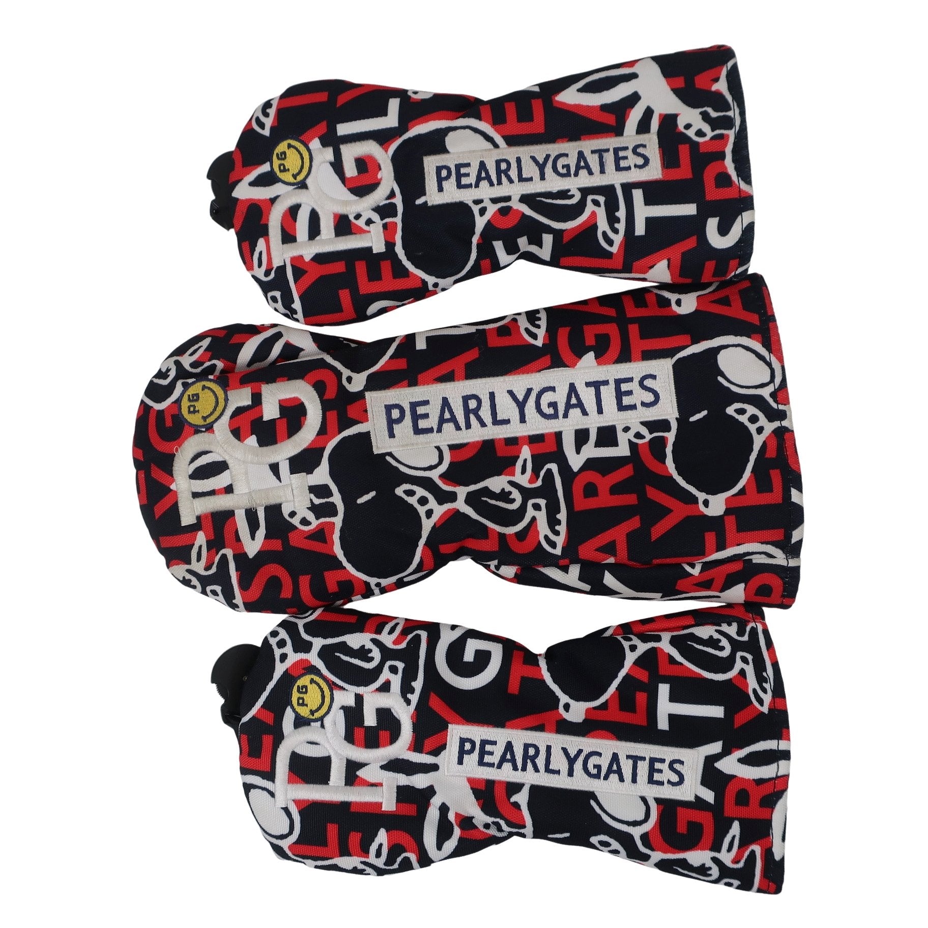 PEARLY GATES(パーリーゲイツ) ヘッドカバー6点セット ネイビー赤白総柄 1W用 FW用×2 UT用×3 A