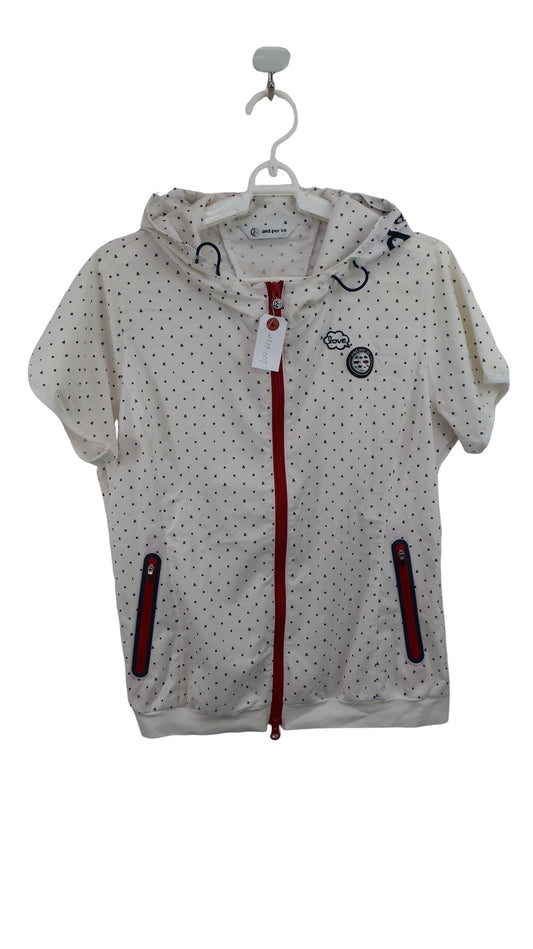 and per se(アンパスィ) 半袖ウィンドブレーカー 白ネイビー文字柄 レディース L B