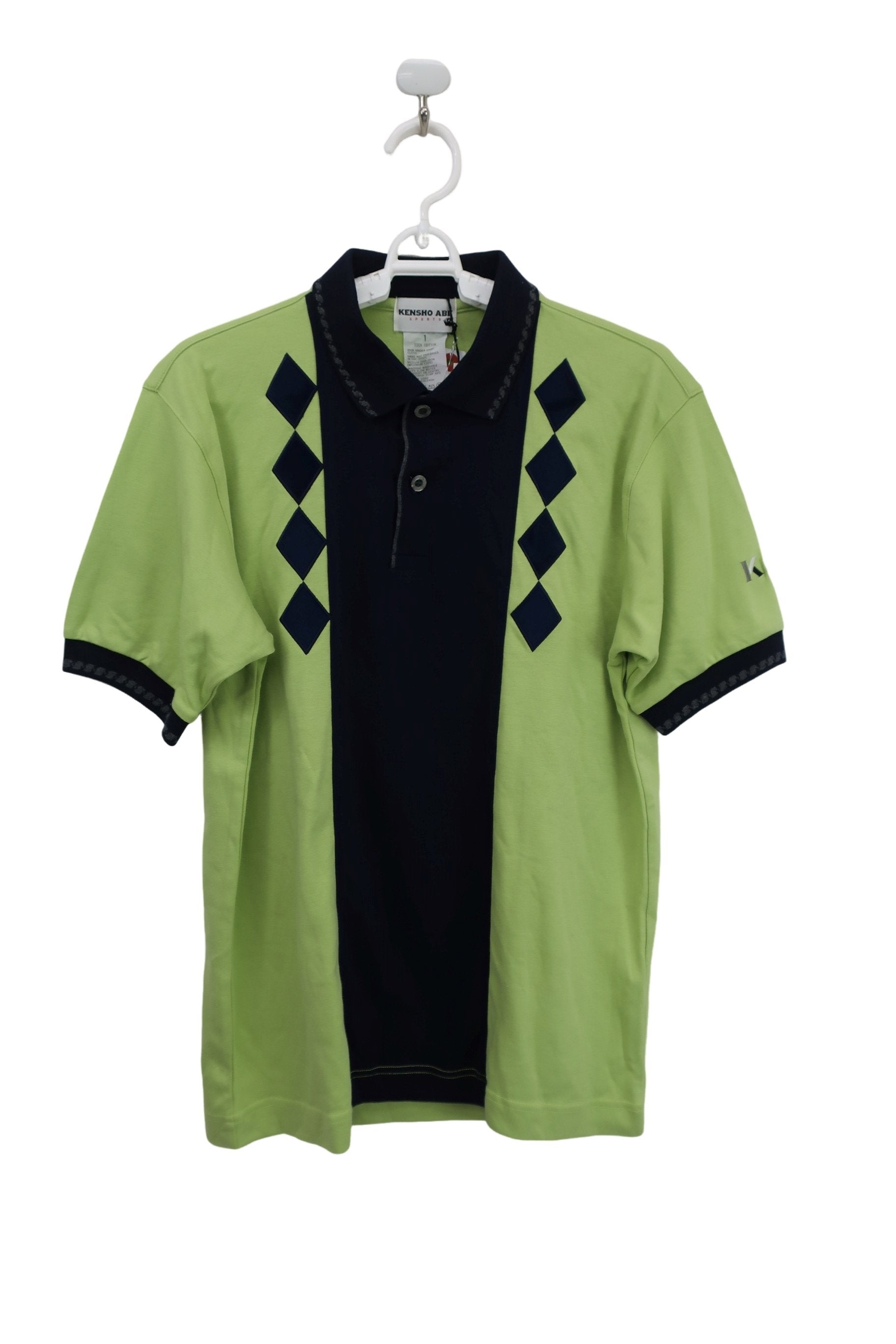 KENSHO ABE(ケンショーアベ) 半袖ポロシャツ 黄緑ネイビー レディース M 061-6703 N