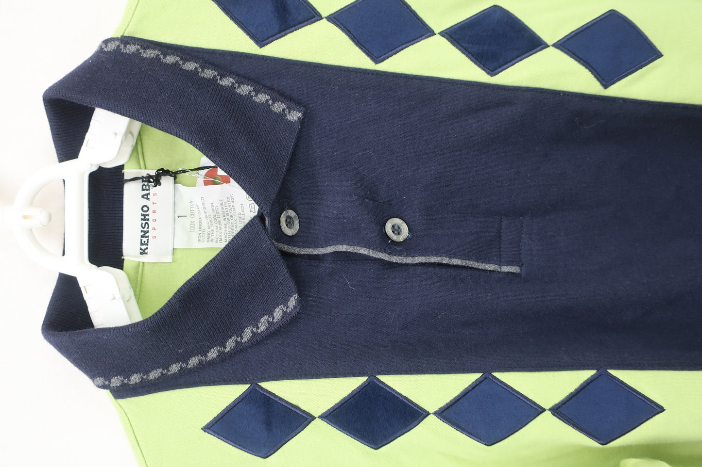 KENSHO ABE(ケンショーアベ) 半袖ポロシャツ 黄緑ネイビー レディース M 061-6703 N