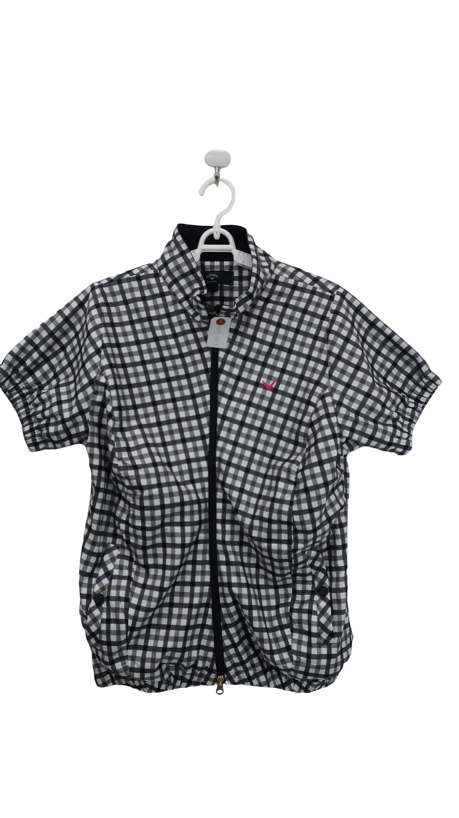 Callaway(キャロウェイ) 半袖フルジップナイロンジャケット 白黒チェック レディース L A