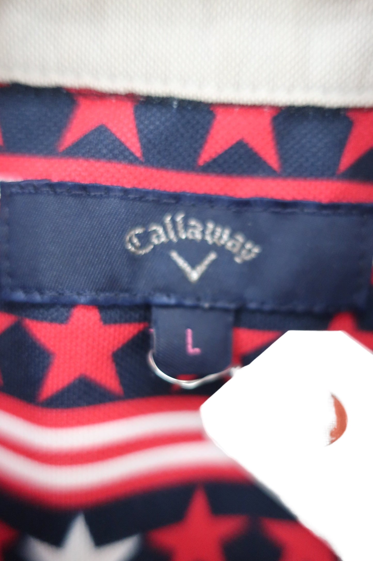 Callaway(キャロウェイ) ポロシャツ 赤ネイビー総柄 レディース L A