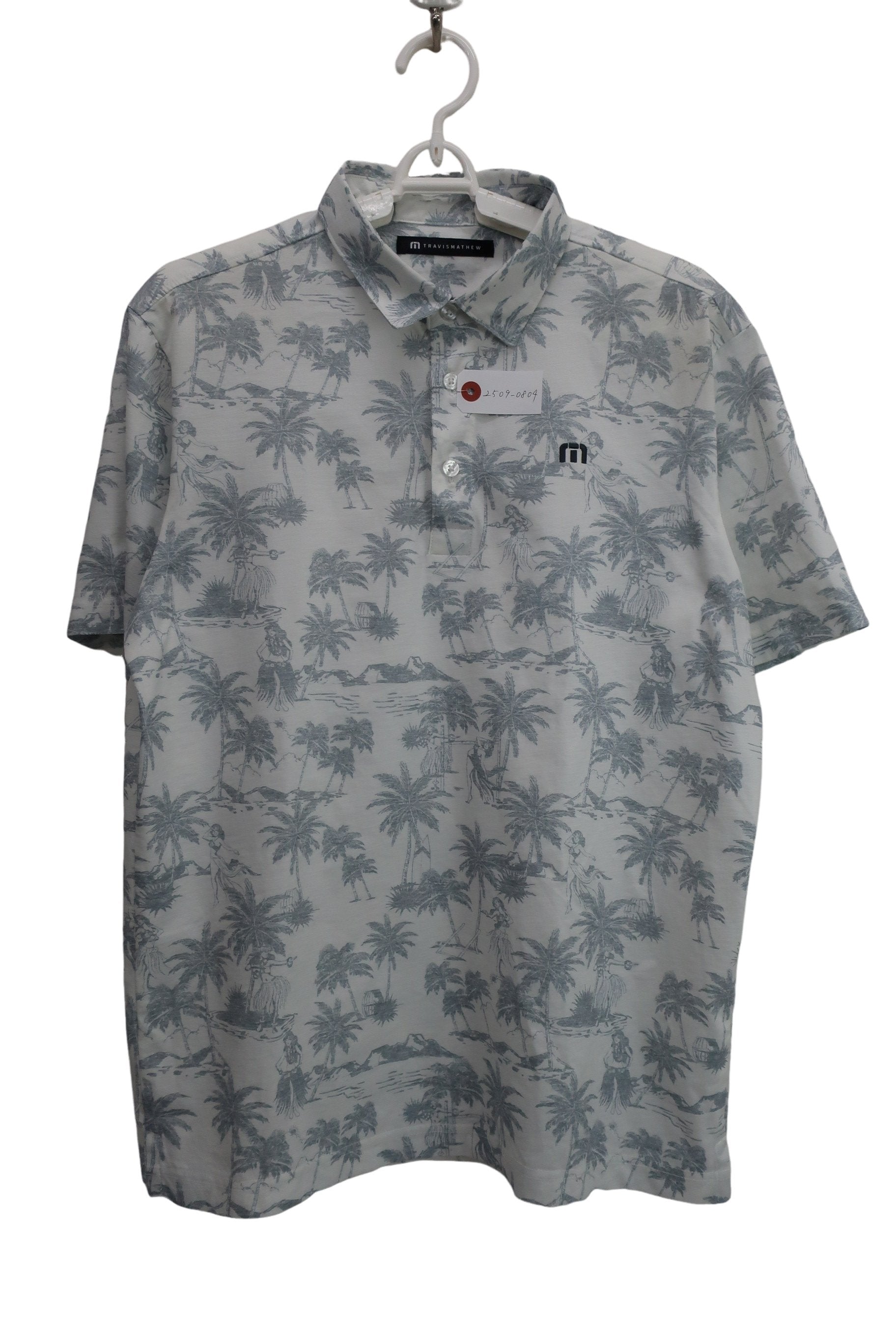 Travis Mathew ポロシャツ 白グレー総柄 メンズ L A